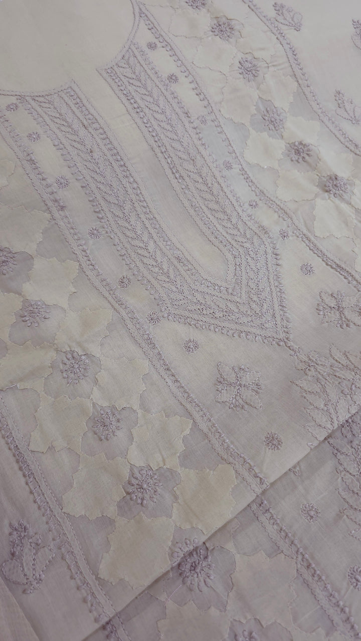 Darz Lucknowi Chikankari  Dress Material – Handmade Cotton Suit with Chiffon Dupatta