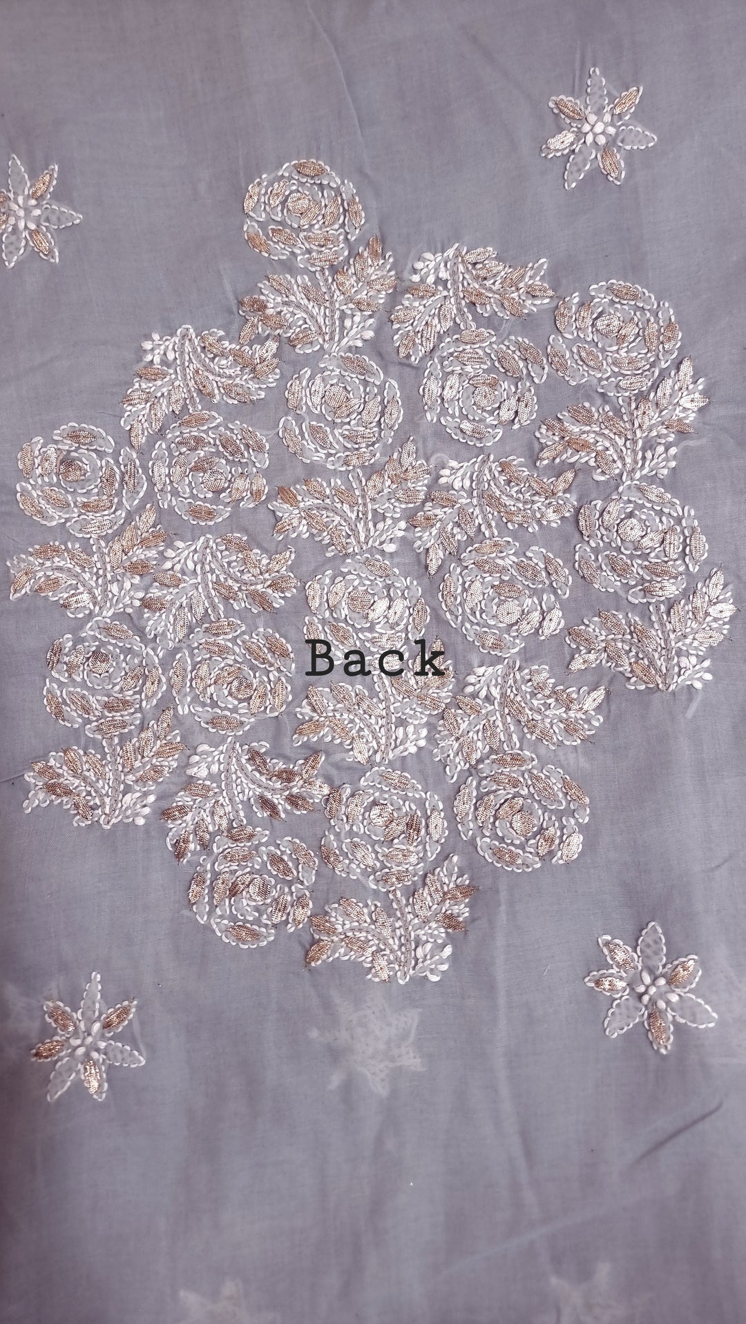 Grey Unstitched Soft Cotton Chikankari Suit Set – Aari, Kasab & Gotta Patti Embellished with Pure Chiffon Dupatta