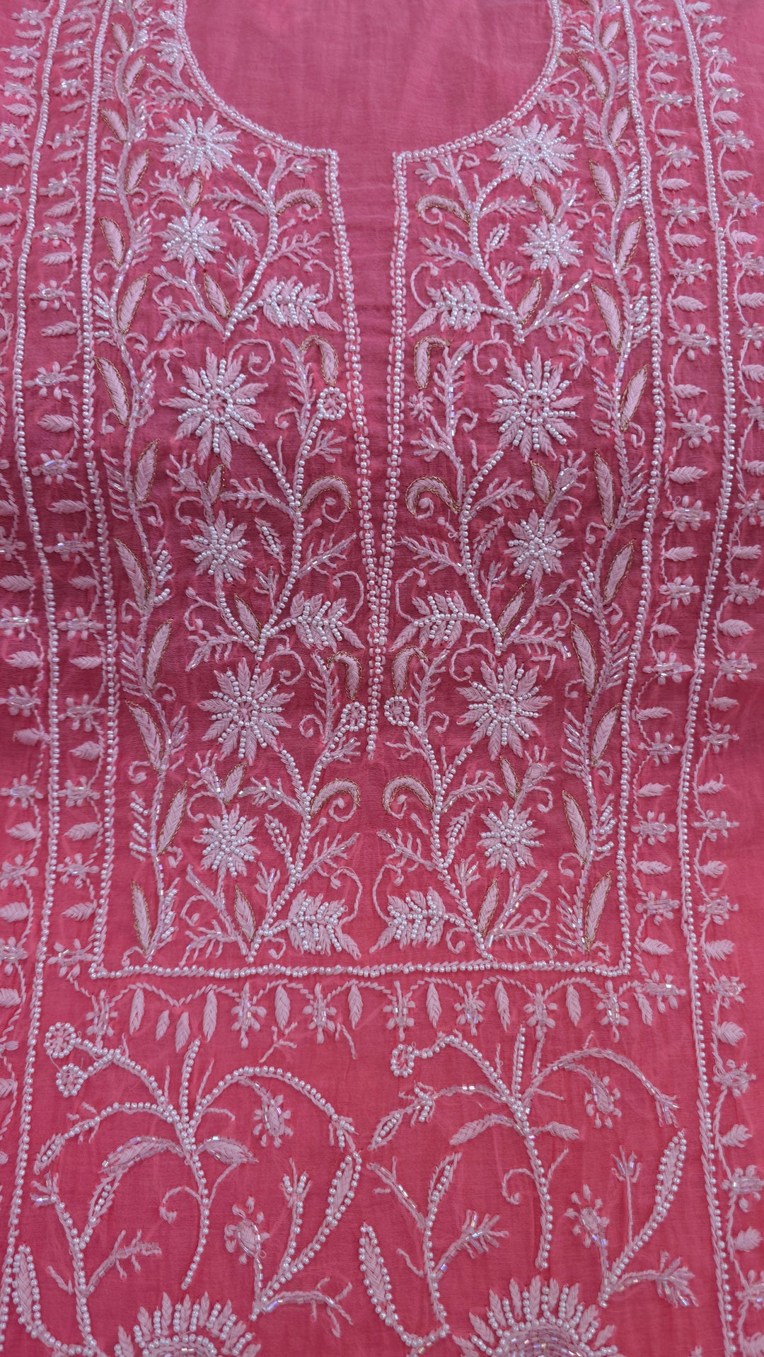Premium Mul Chanderi Pearl, Cutdana & Kasab Hand Embroidered Unstitched Suit Set