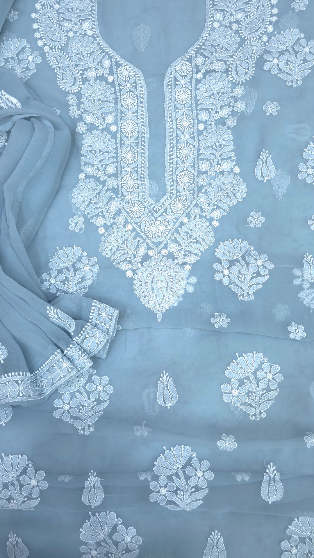 Lucknowi Georgette Chikankari Dress Material – Hand Embroidery Kurta, Bottom & Dupatta | Festive Queen Shades