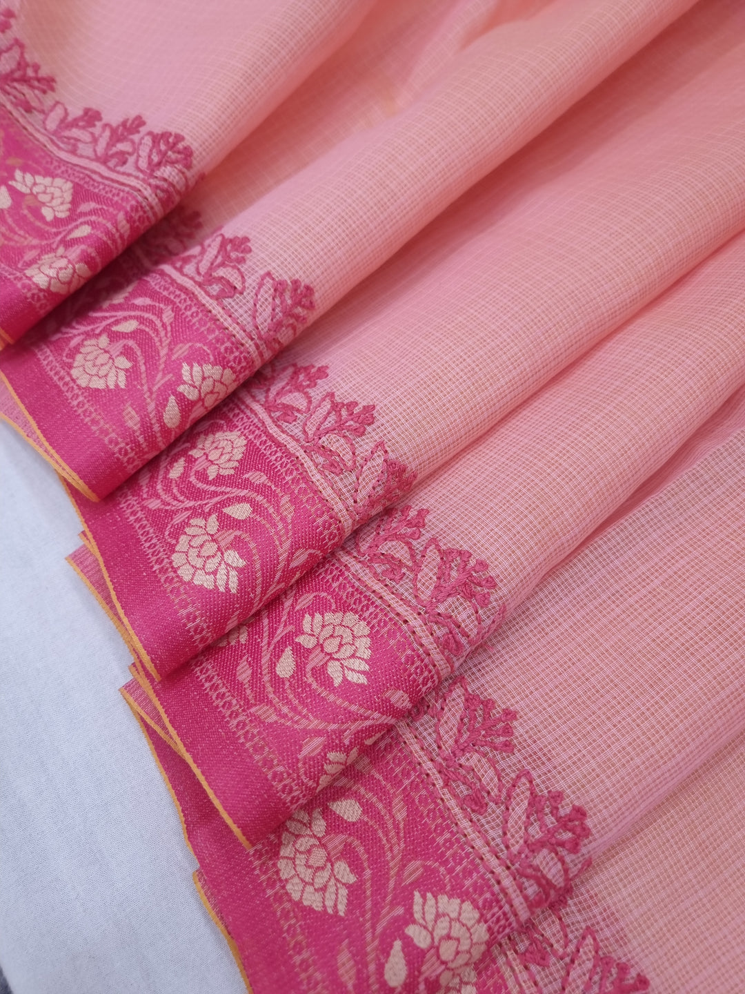 Hand Embroidered Chikankari Banarasi Silk Saree with Intricate Border & Palla Pattern – Includes  Blouse | Paridhan Chikan