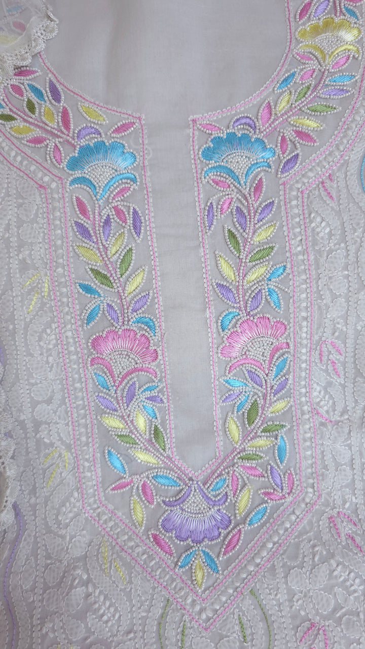 Nafasat Cotton Resham Neckline chikankari dress material