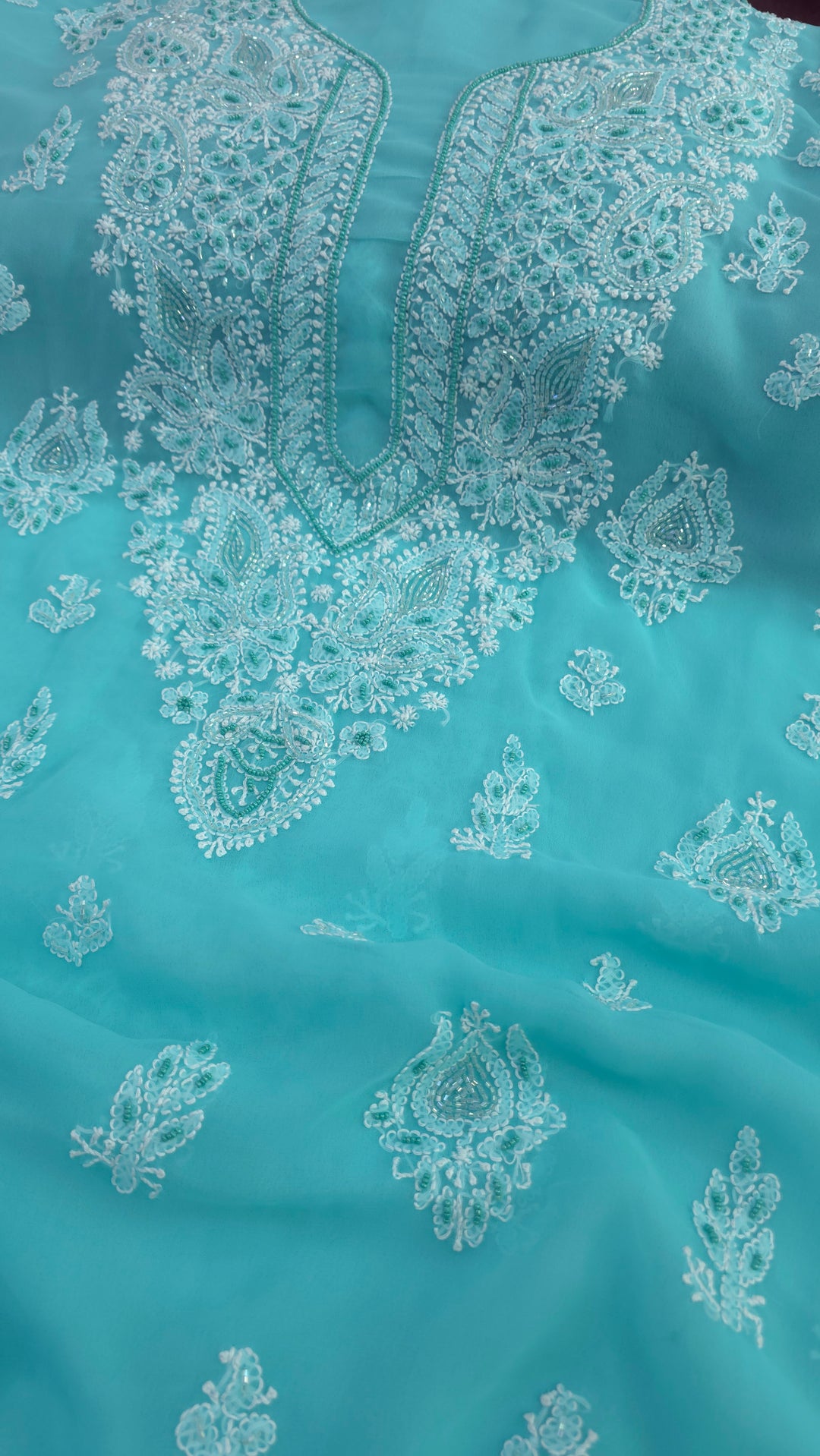Alina Heavy Embellished Georgette Chikankari Unstitched Dress Material | Cutdana Handwork