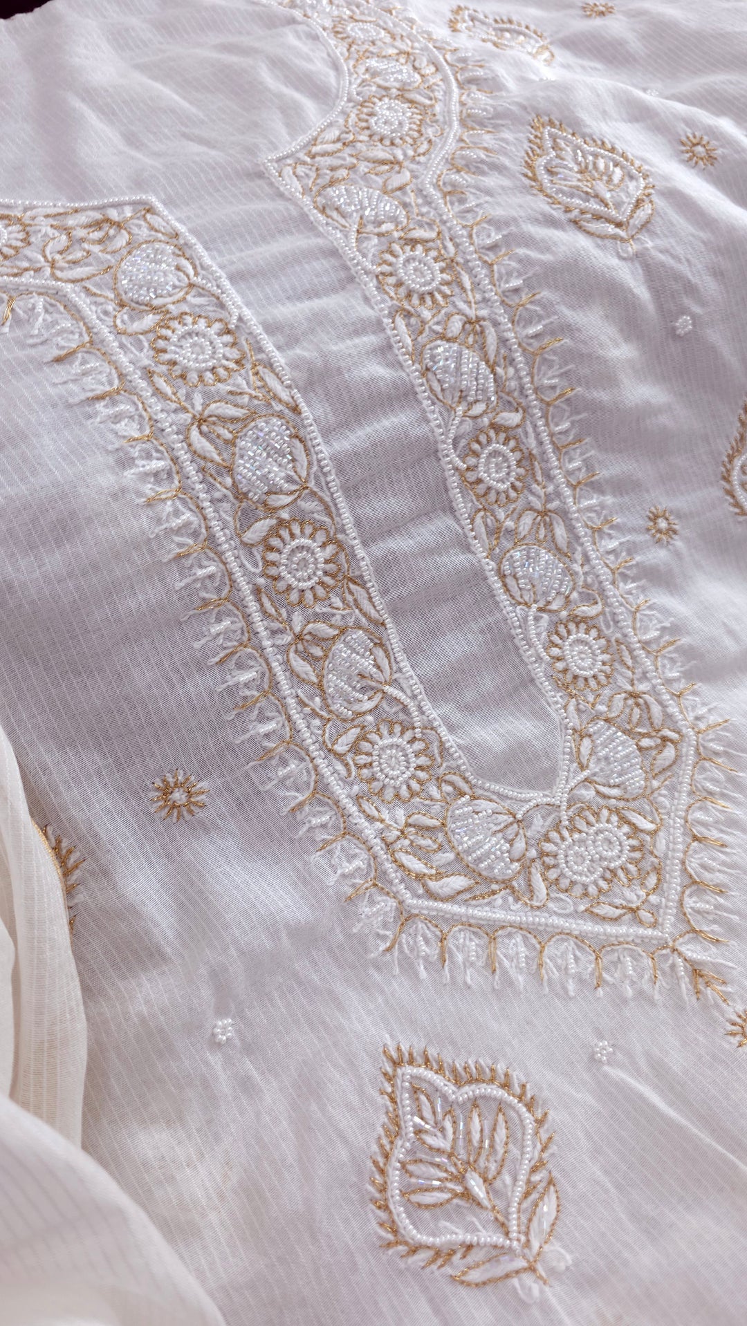 Pure Maheshwari Dyeable Chikankari Kurta Dupatta Set | Hand Embroidered 2 Taar Kurta with Kasab, Pearl & Cutdaana Work