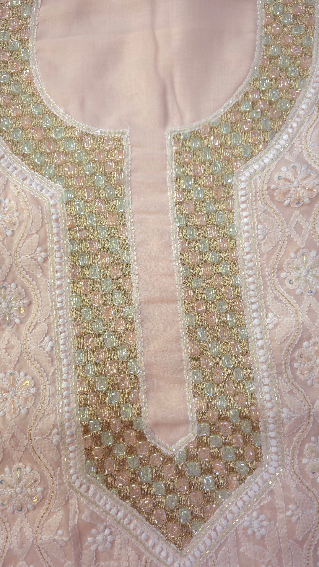 Afreen Premium Hand Embroidered Chikankari Cotton Unstitched Dress Material with Pure Chiffon Dupatta