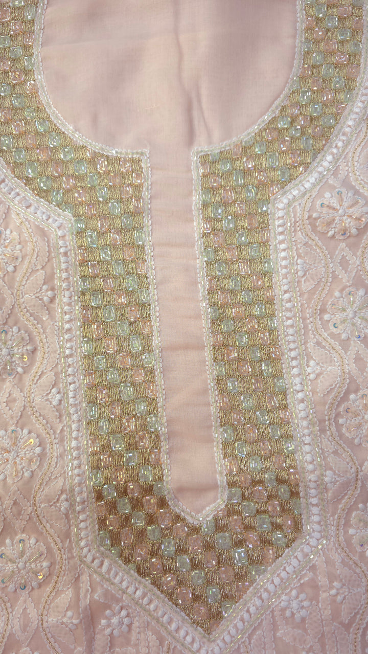 Afreen Premium Hand Embroidered Chikankari Cotton Unstitched Dress Material with Pure Chiffon Dupatta