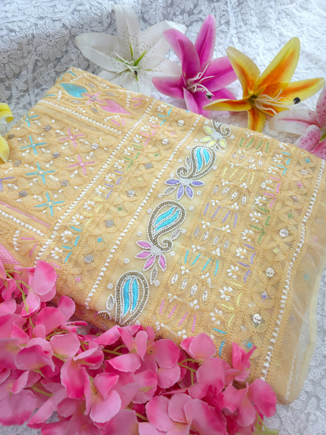 Fida Georgette Chikankari Dress Material Resham Aari pearl Work