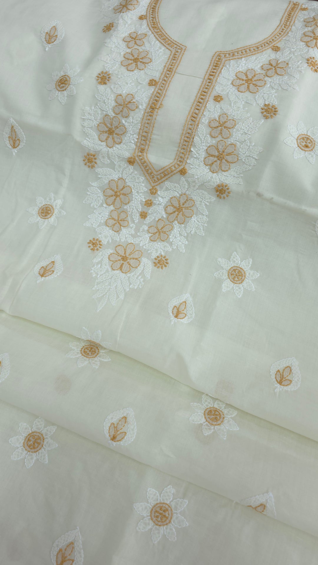 Paridhan Chikan Premium Cool Cotton Chikankari Dress Material Set with Hand Embroidered Kurta, Bottom & Chiffon Dupatta with Handmade Crochet Border