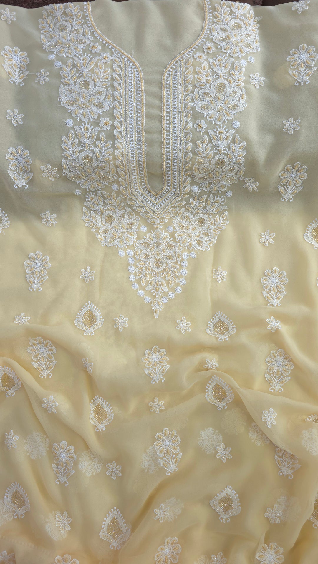 Alina Heavy Embellished Georgette Chikankari Unstitched Dress Material | Cutdana Handwork
