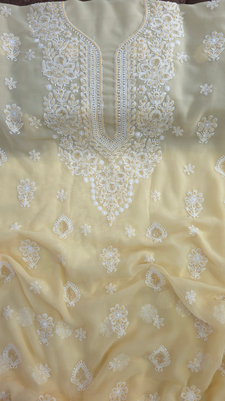Alina Heavy Embellished Georgette Chikankari Unstitched Dress Material | Cutdana Handwork
