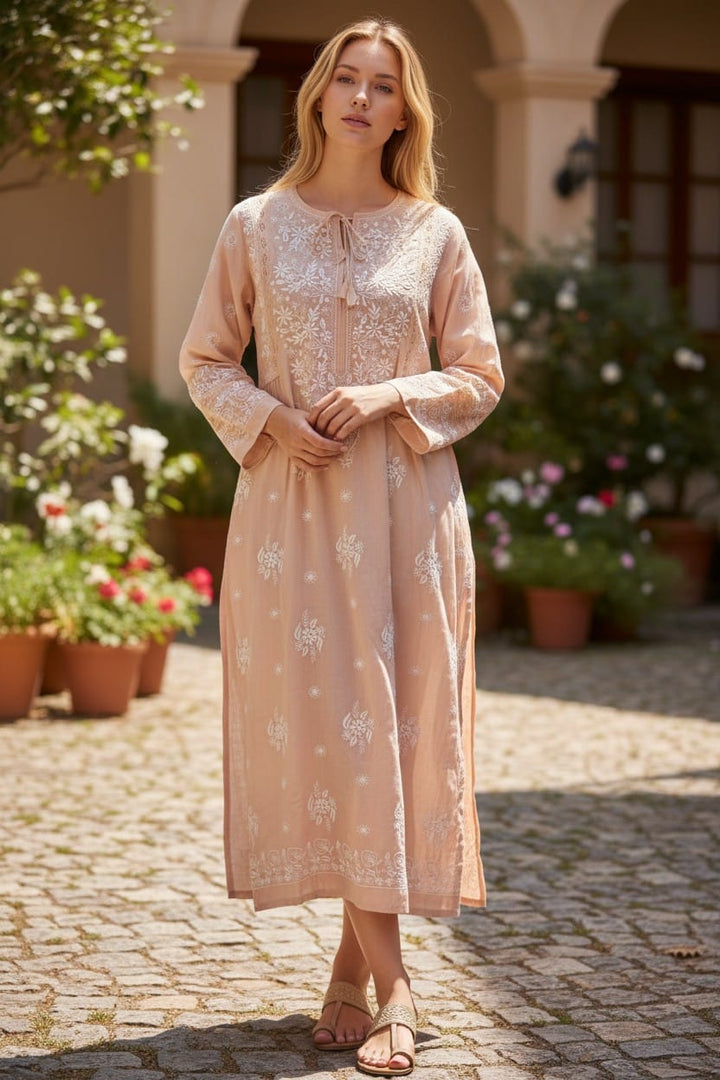 Pure Crepe luxurious long A line dress with *2 taar chikankari work* Length 50 " approx