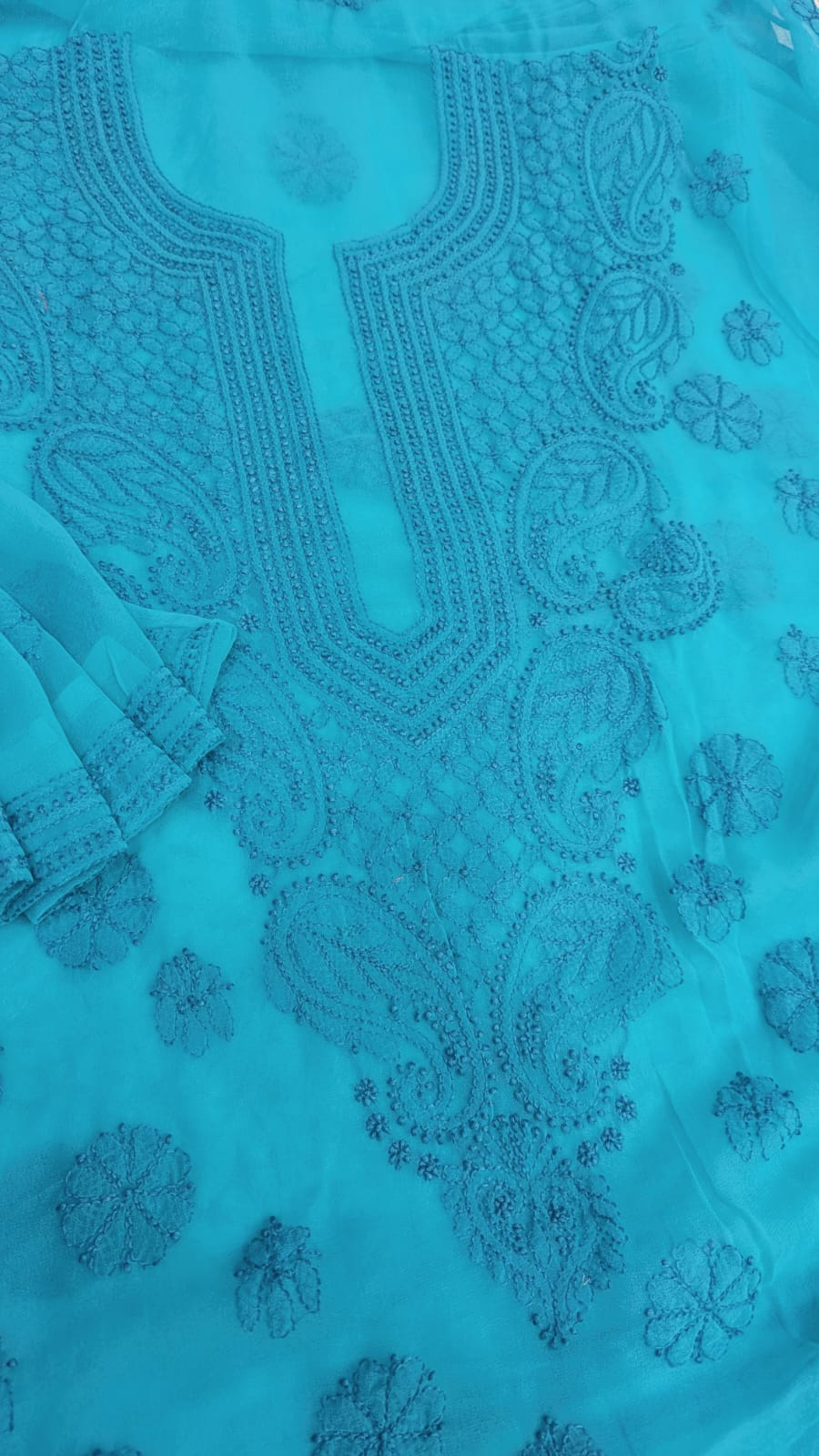 Lucknowi Georgette Chikankari Dress Material – Hand Embroidery Kurta, Bottom & Dupatta | Festive Queen Shades