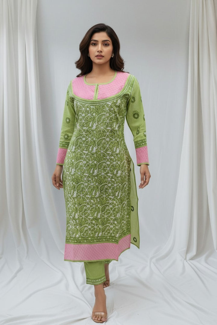 Asma Cotton Chikankari Hand Embroidered Kurti for Women | Premium  | 48 Inch approx Length | Lucknowi Chikan Kurta