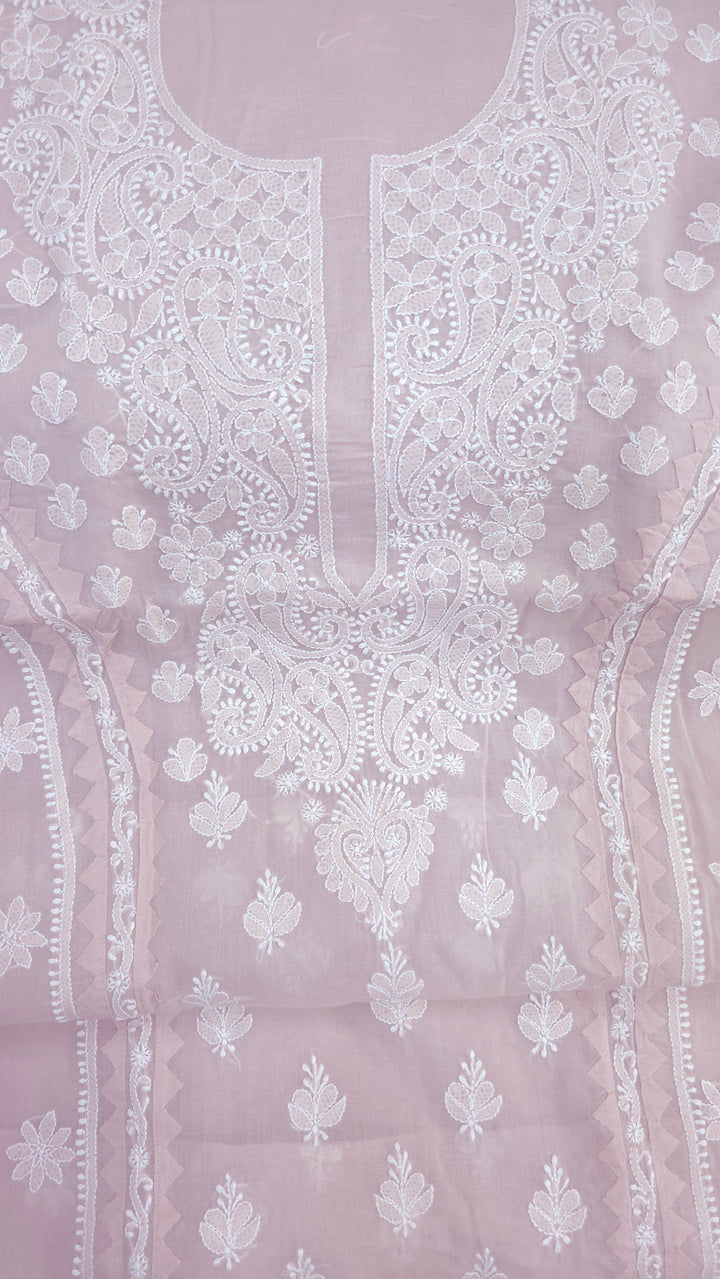 Darz Lucknowi Chikankari  Dress Material – Handmade Cotton Suit with Chiffon Dupatta