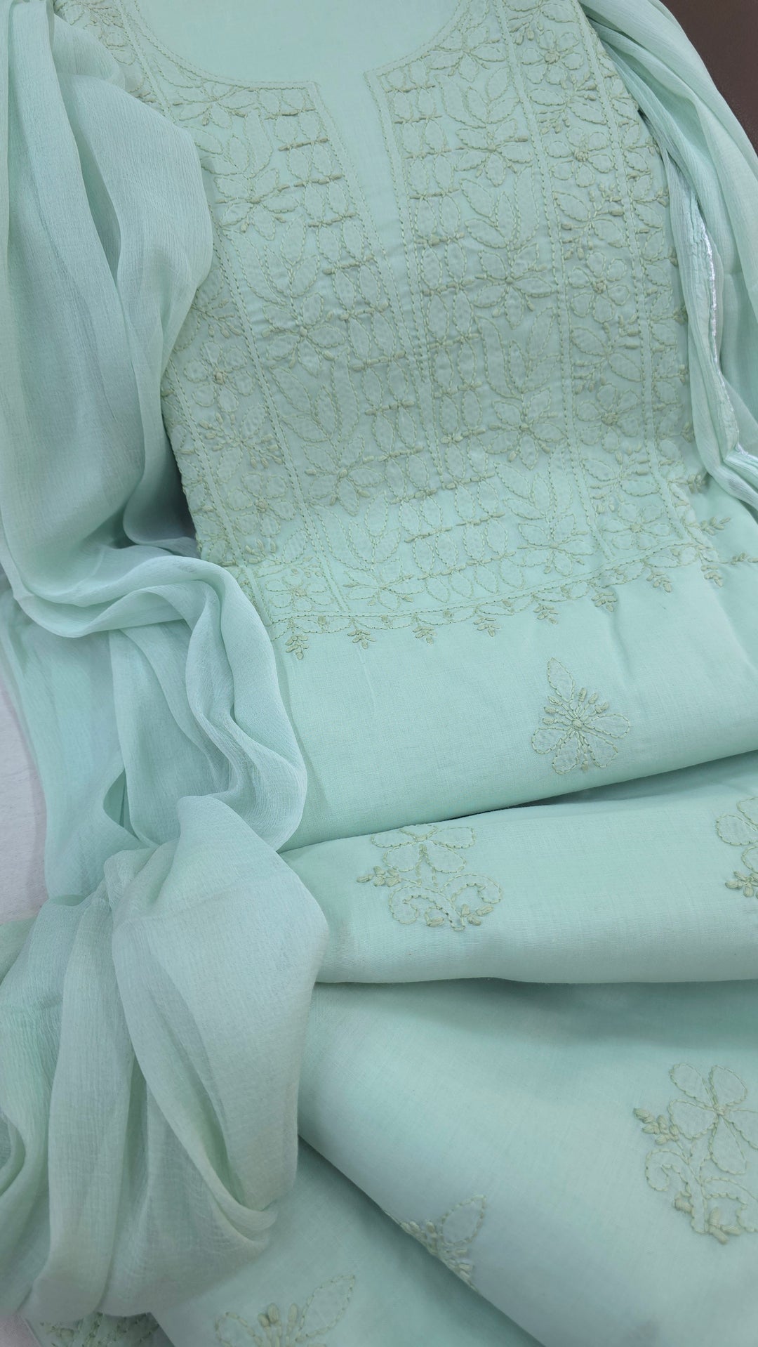 Paridhan Chikan Premium Handcrafted Chikankari Cotton Suit Set | Unstitched Dress Material with Chiffon Dupatta | Made in Lucknow