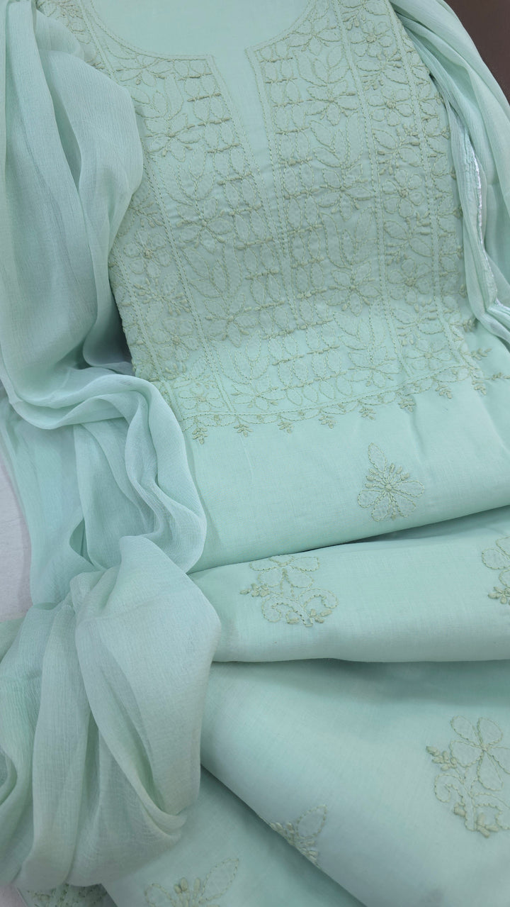 Paridhan Chikan Premium Handcrafted Chikankari Cotton Suit Set | Unstitched Dress Material with Chiffon Dupatta | Made in Lucknow