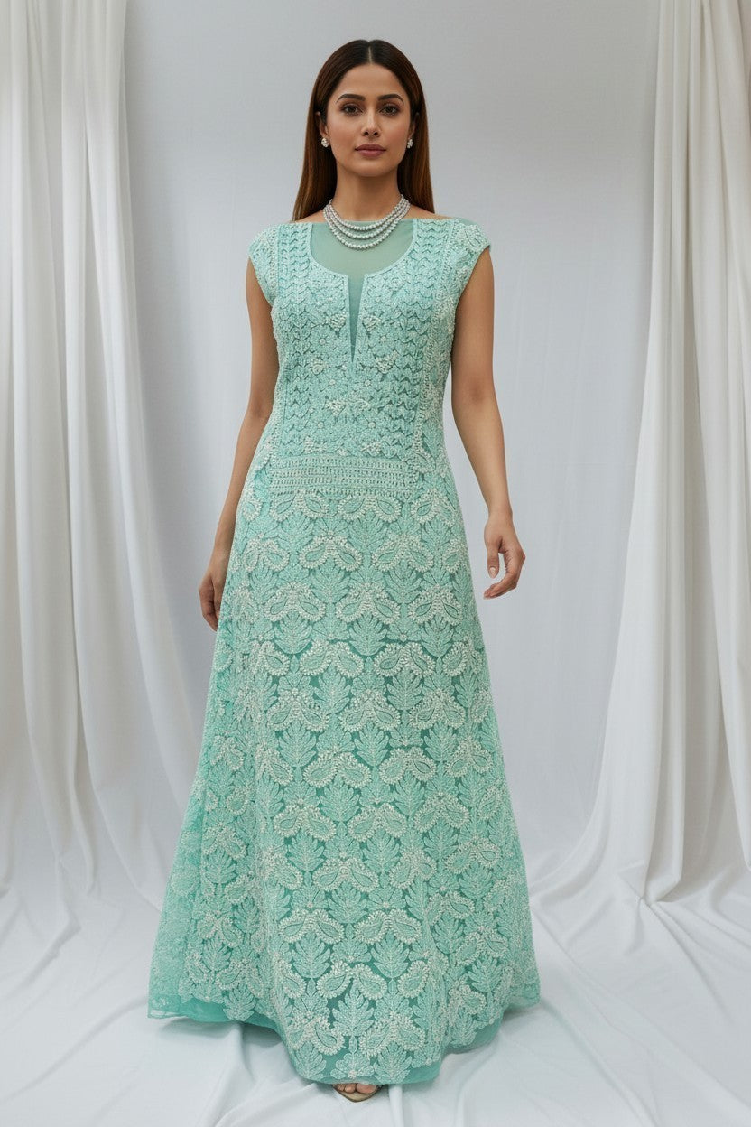 Faux Georgette Chikankari Hand Embroidered Unstitched Kurta Fabric – 3 Meter