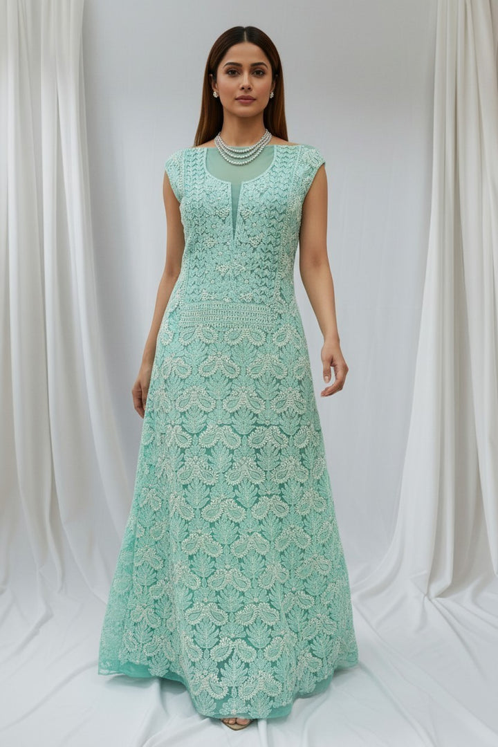 Faux Georgette Chikankari Hand Embroidered Unstitched Kurta Fabric – 3 Meter