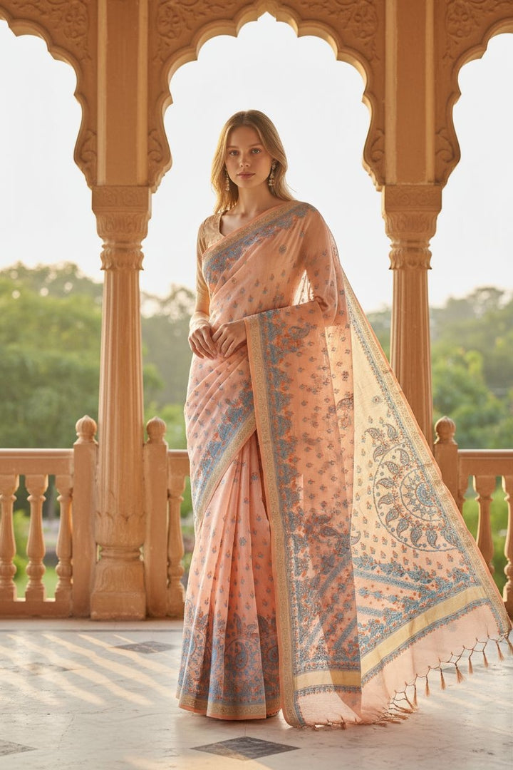 Hand Embroidered Chikankari Banarasi Silk Saree with Intricate Border & Palla Pattern – Includes  Blouse | Paridhan Chikan
