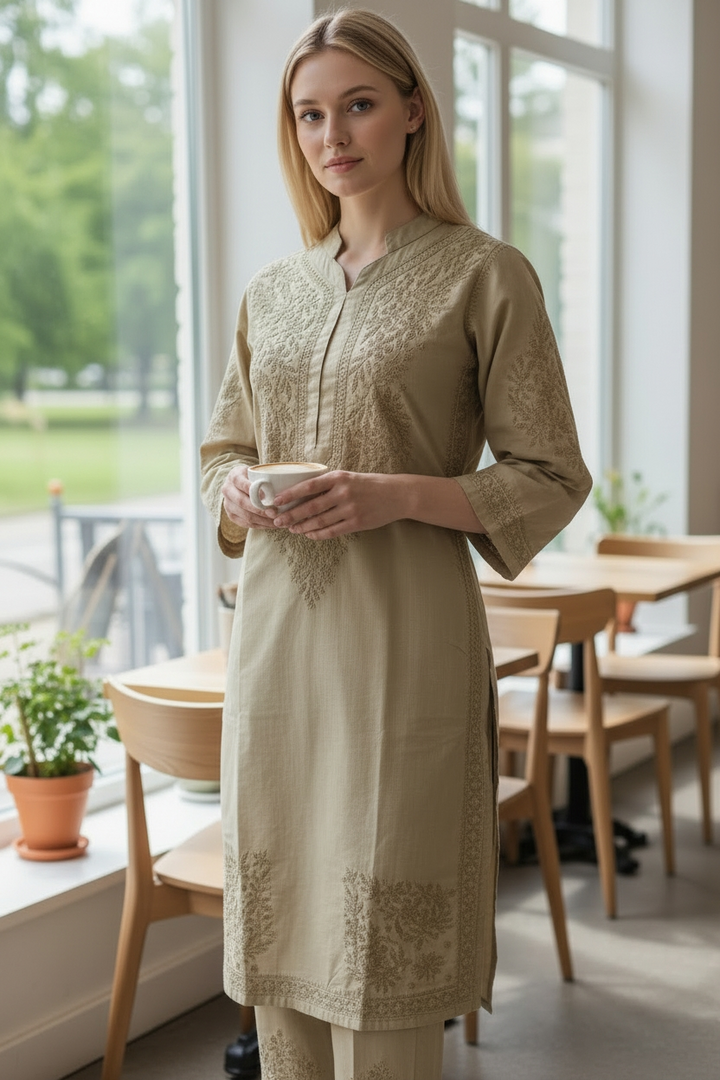 Soft Cotton Chikankari Hand Embroidered Kurti for Women | Premium Soft & Non-Transparent Fabric | 46 Inch Length | Lucknowi Chikan Kurta