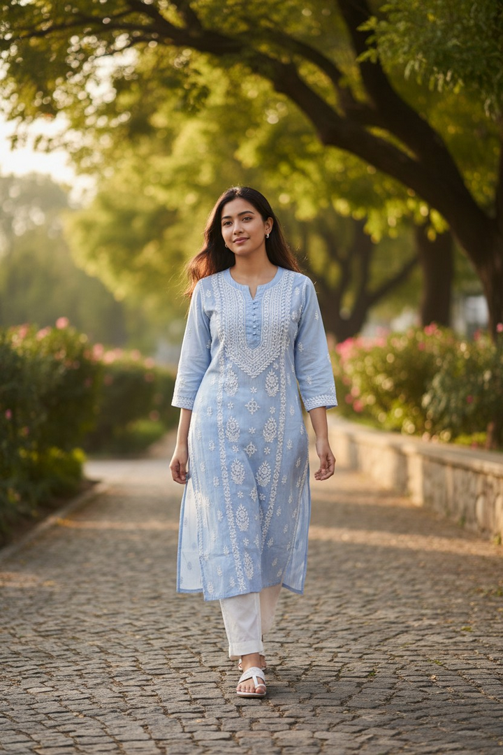 Pure Muslin Chikankari Kurti
