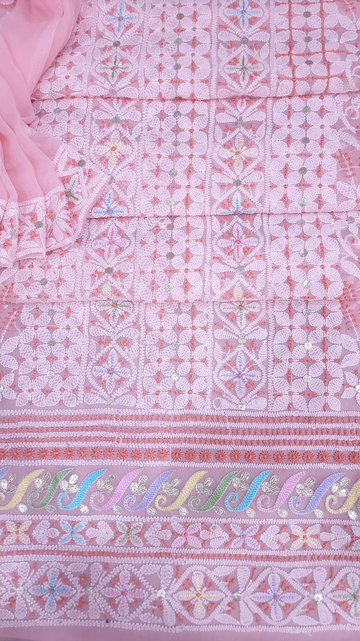 Georgette Chikankari Dress Material Resham Aari Work