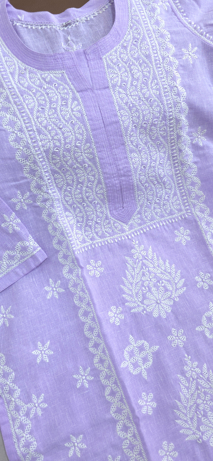 MONALISA Linen Chikankari Kurti – Authentic Lucknow Hand Embroidery