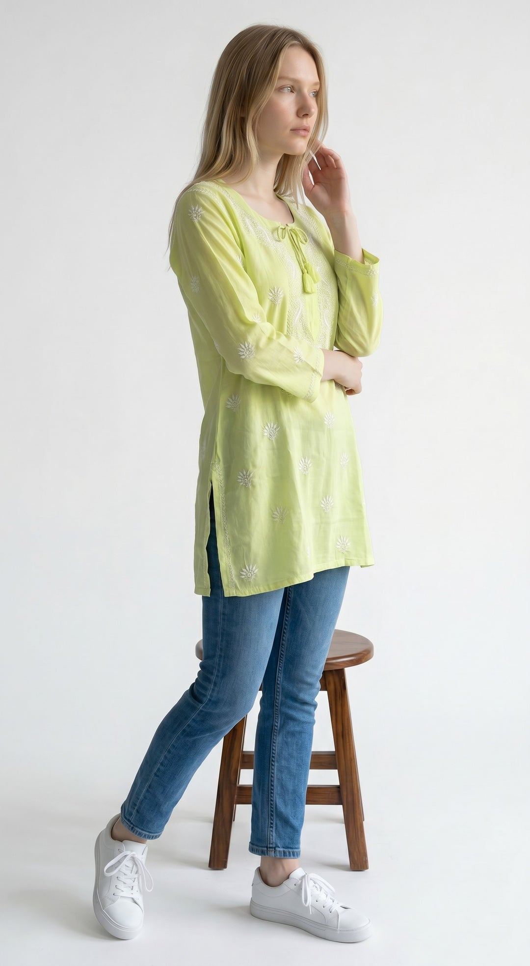 Women's Modal Satin Chikankari Top – Authentic 2 Taar Hand Embroidery