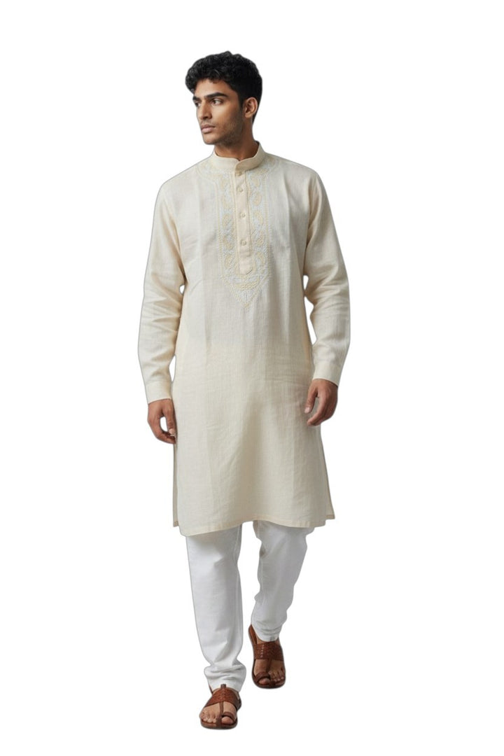 Mahir Cotton linen hand embroidered Men's chikankari kurta