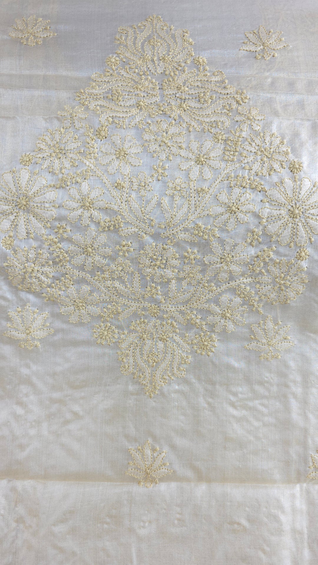 Pure Paper Silk Chikankari Fabric | Full Jaal Hand Embroidery Kurta Fabric for Women