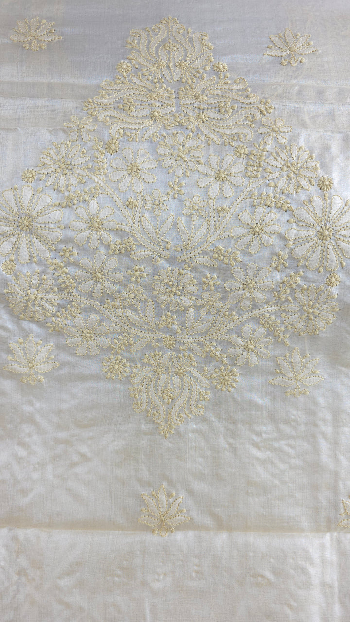 Pure Paper Silk Chikankari Fabric | Full Jaal Hand Embroidery Kurta Fabric for Women