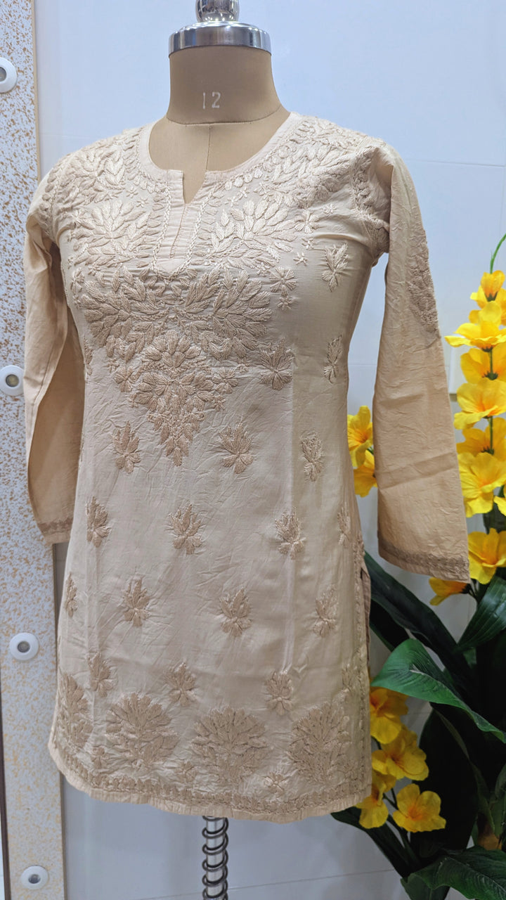 Non transparent Soft Chanderi Chikankari Top 32" length