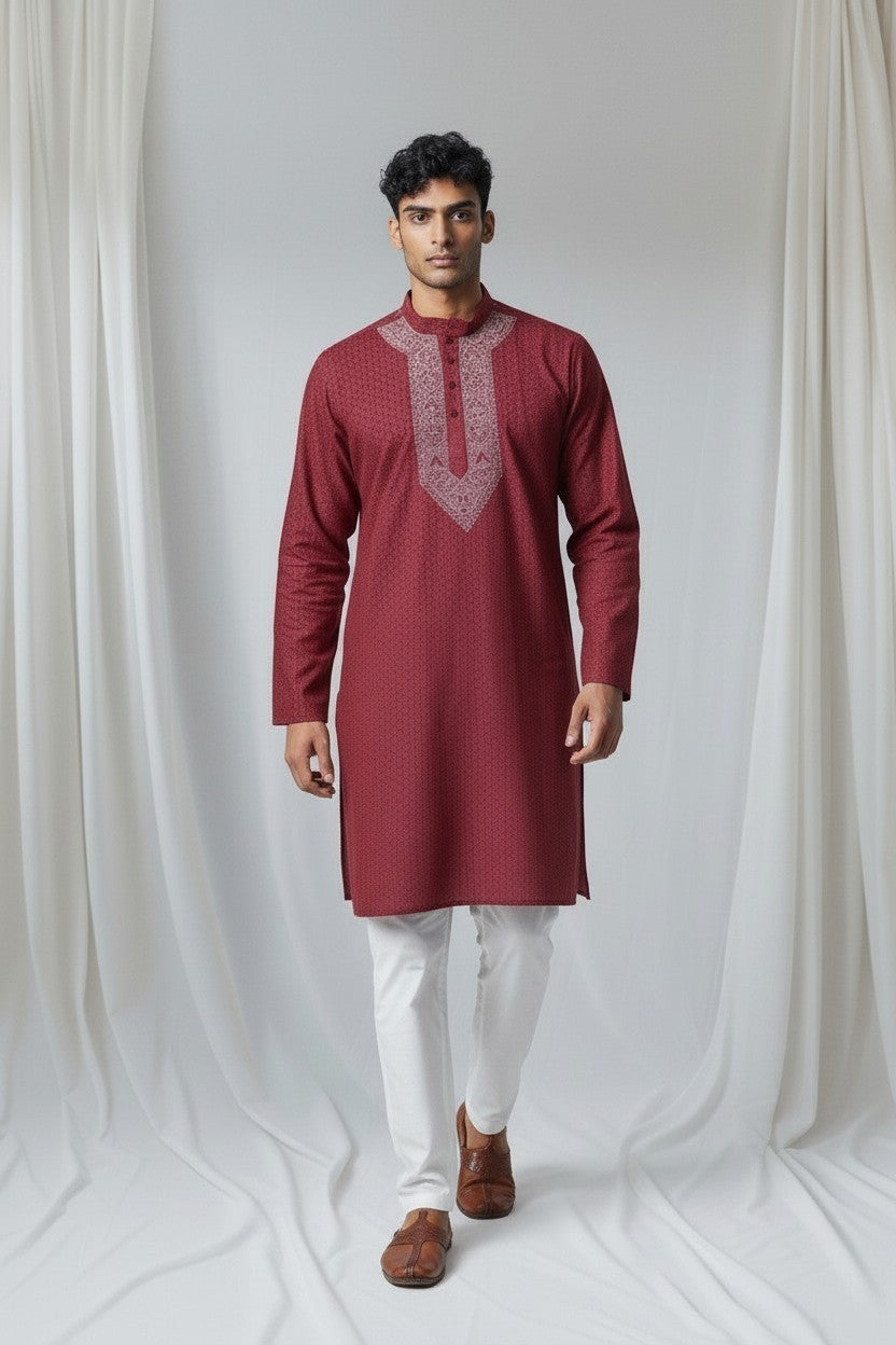 Maaz Cotton  hand embroidered Men's chikankari kurta