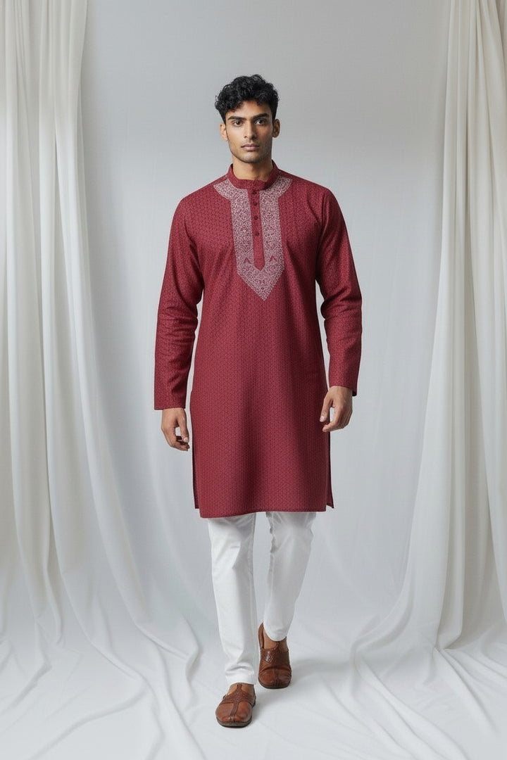 Maaz Cotton  hand embroidered Men's chikankari kurta
