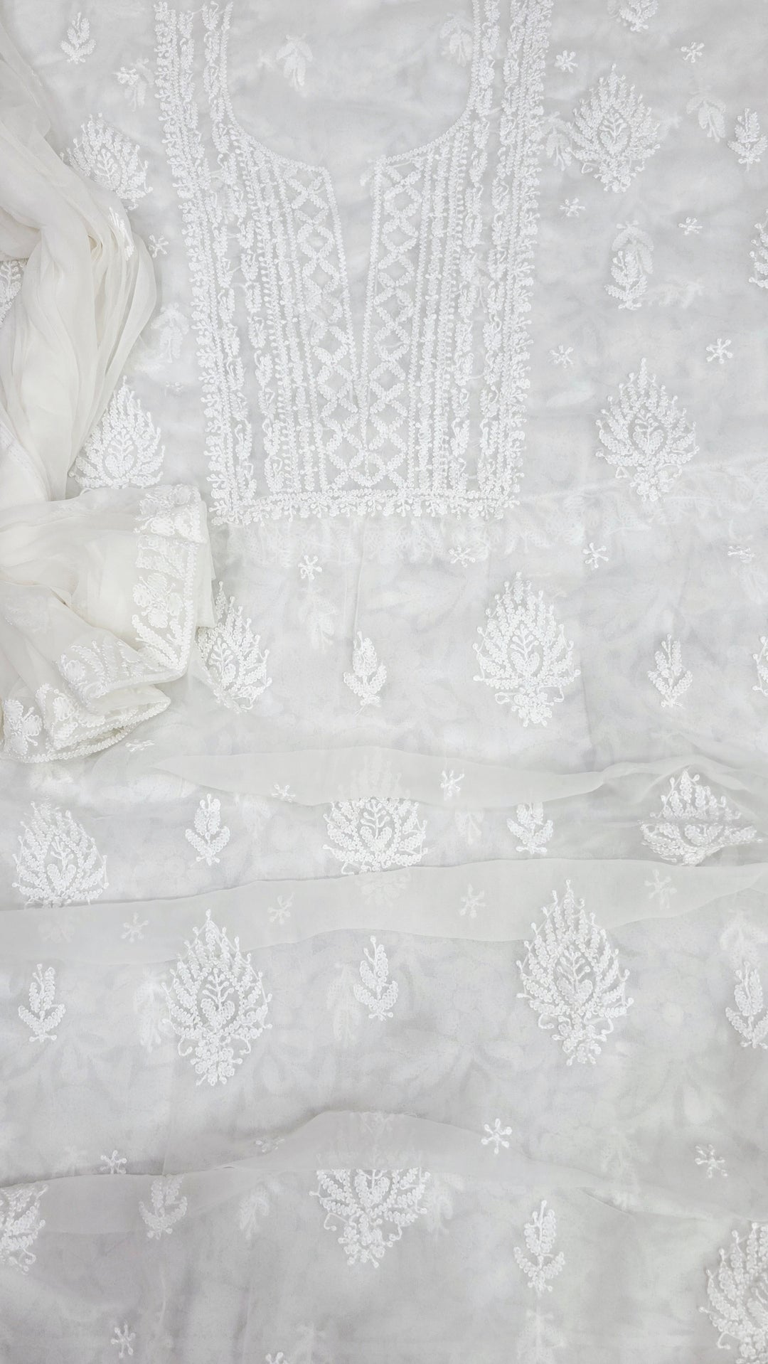 Lucknowi Georgette Chikankari Dress Material – Hand Embroidery Kurta, Bottom & Dupatta | Festive Queen Shades