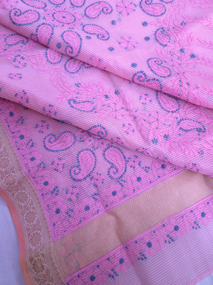 Hand Embroidered Chikankari Banarasi Silk Saree with Intricate Border & Palla Pattern – Includes  Blouse | Paridhan Chikan