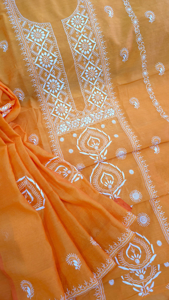 Lucknowi 2 Taar Chikankari Chanderi Kurta Dupatta Set – Handmade Festive Wear
