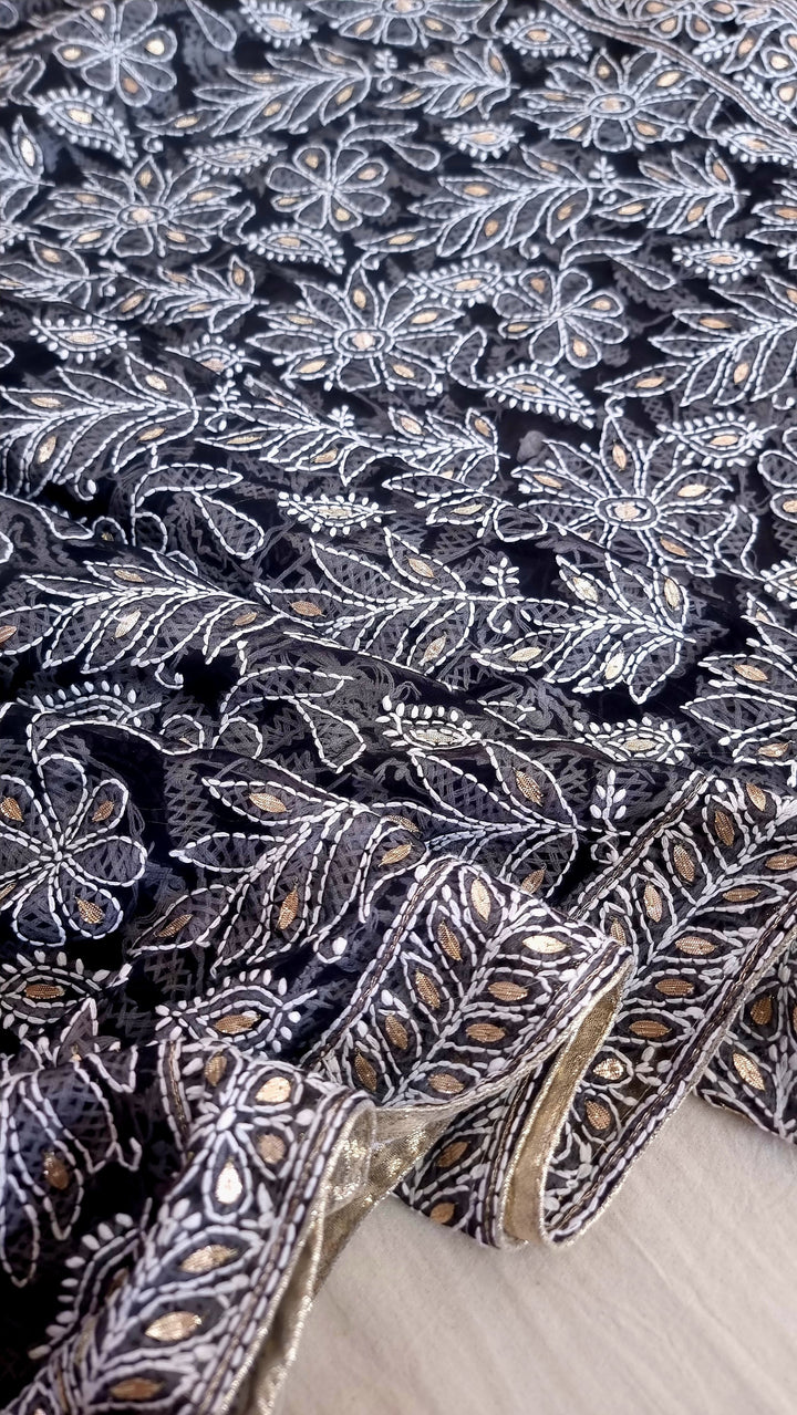 Georgette Chikankari Saree - black