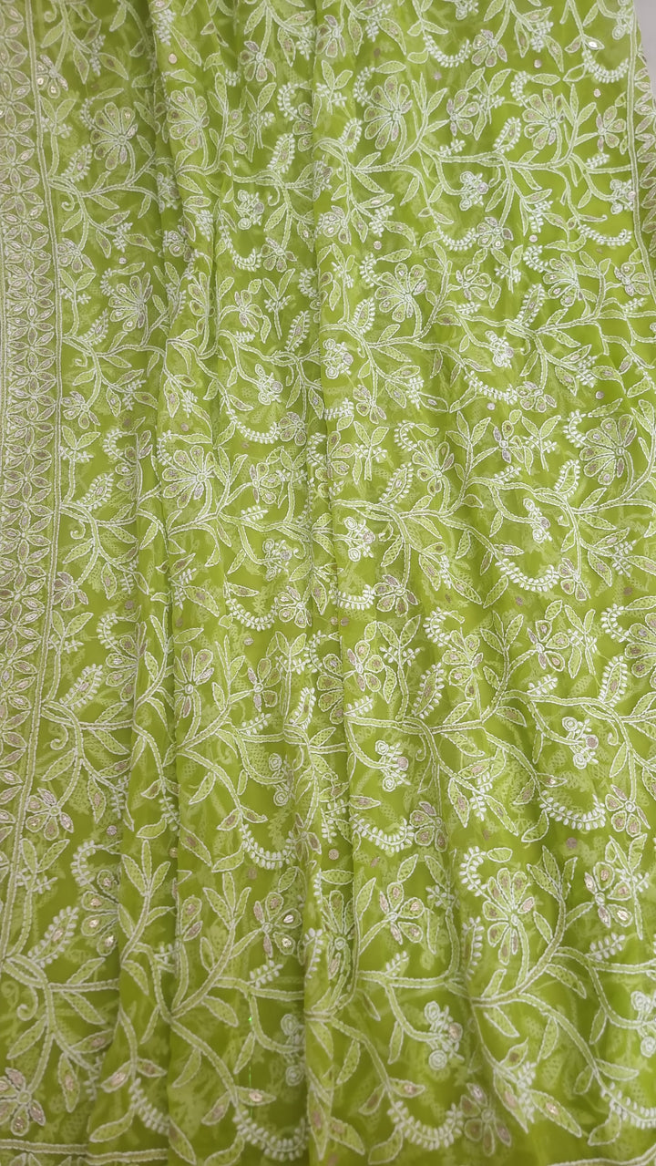 Georgette Chikankari Saree - green