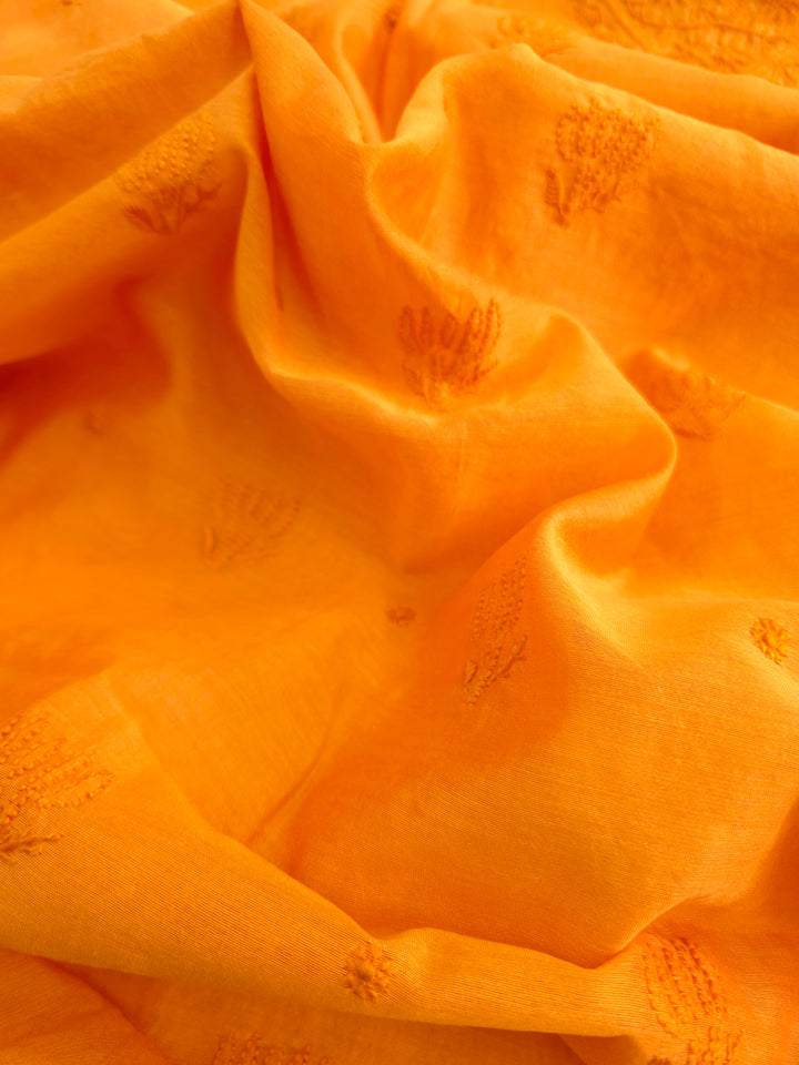 Tangerine Color Chanderi Hand Embroidered 2-Taar Chikankari Kurta & Dupatta Set | Paridhan Chikan (Copy)