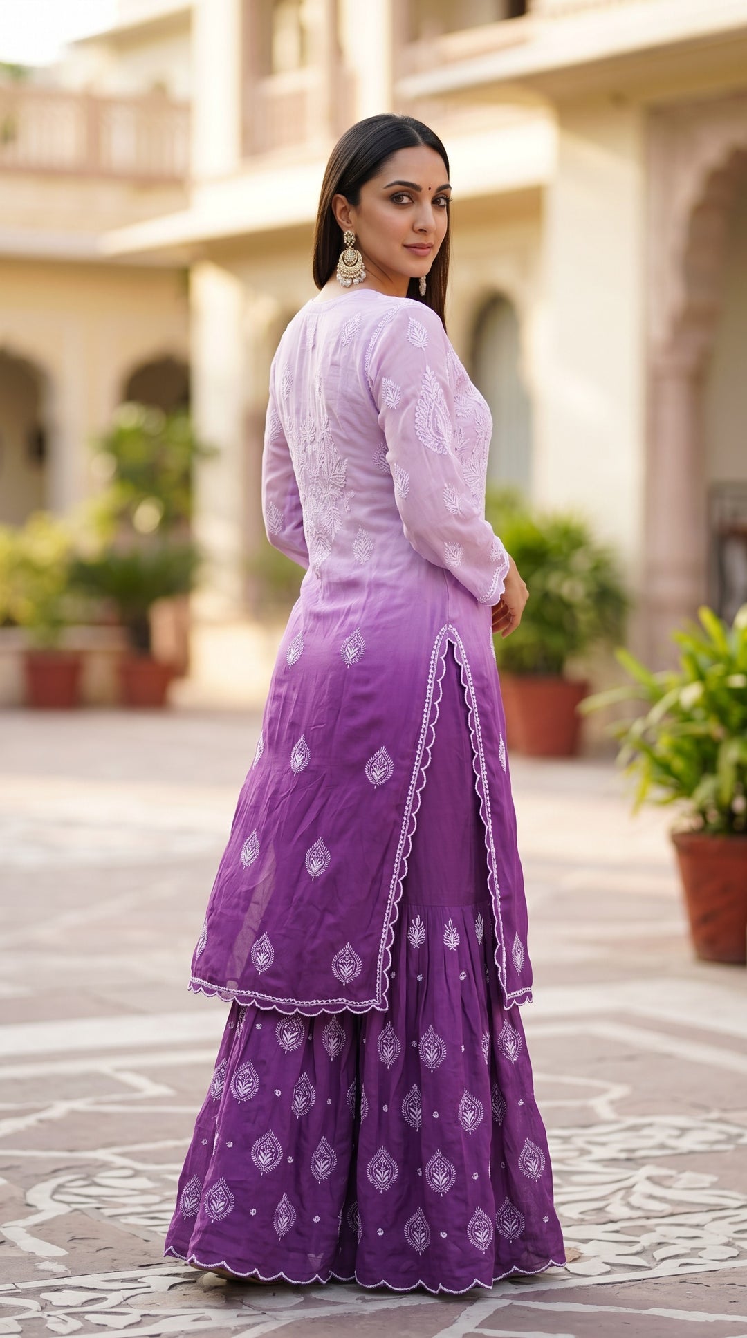 Luxe-Pure crepe luxurious kurti sharara set with *2 taar chikankari work*