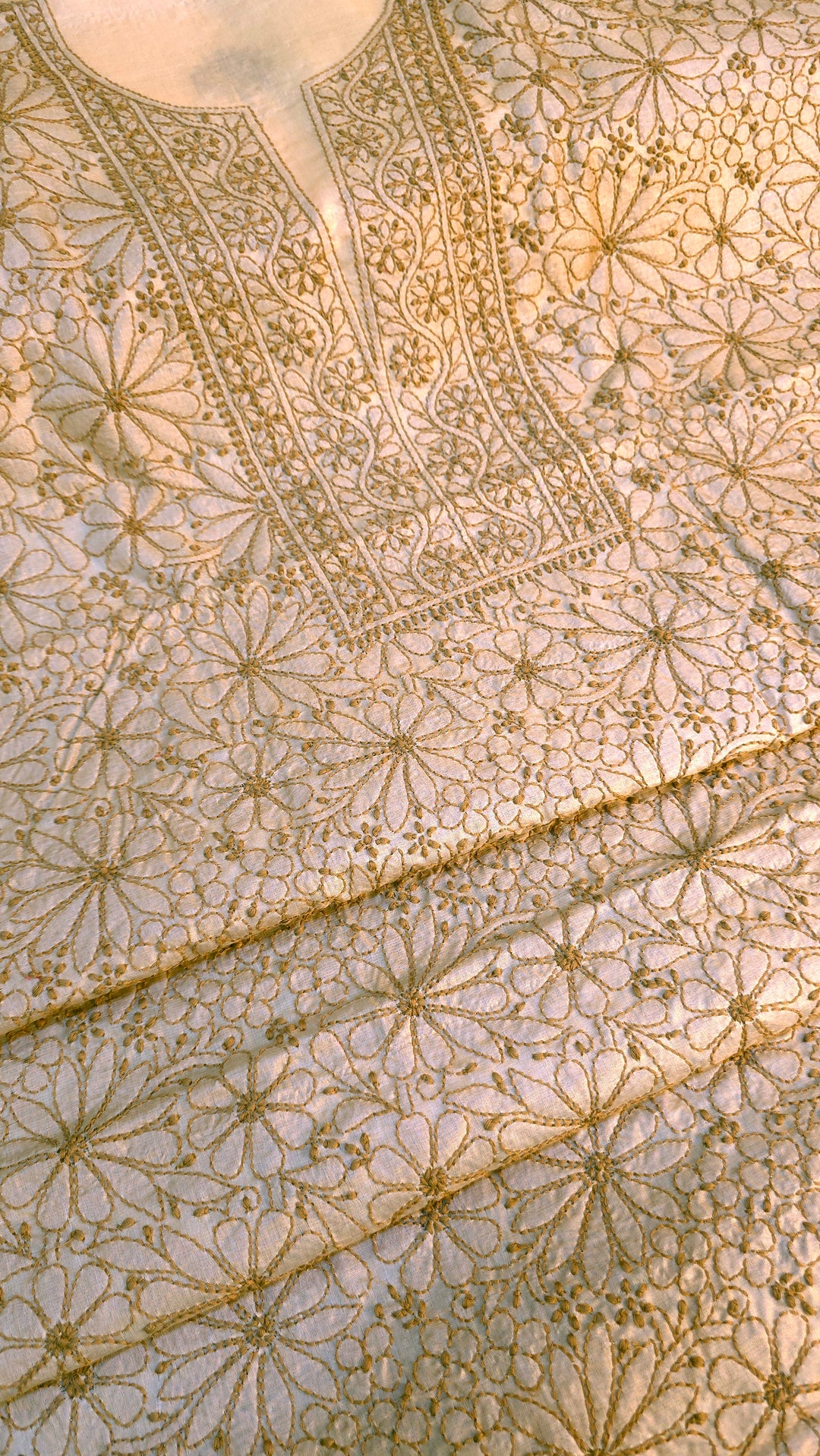 Pure Paper Silk Chikankari Fabric | Full Jaal Hand Embroidery Kurta Fabric for Women