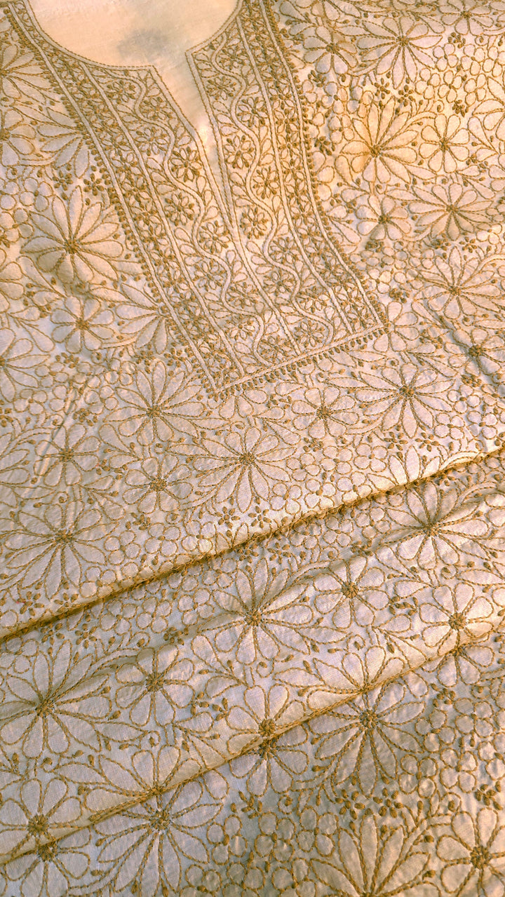 Pure Paper Silk Chikankari Fabric | Full Jaal Hand Embroidery Kurta Fabric for Women