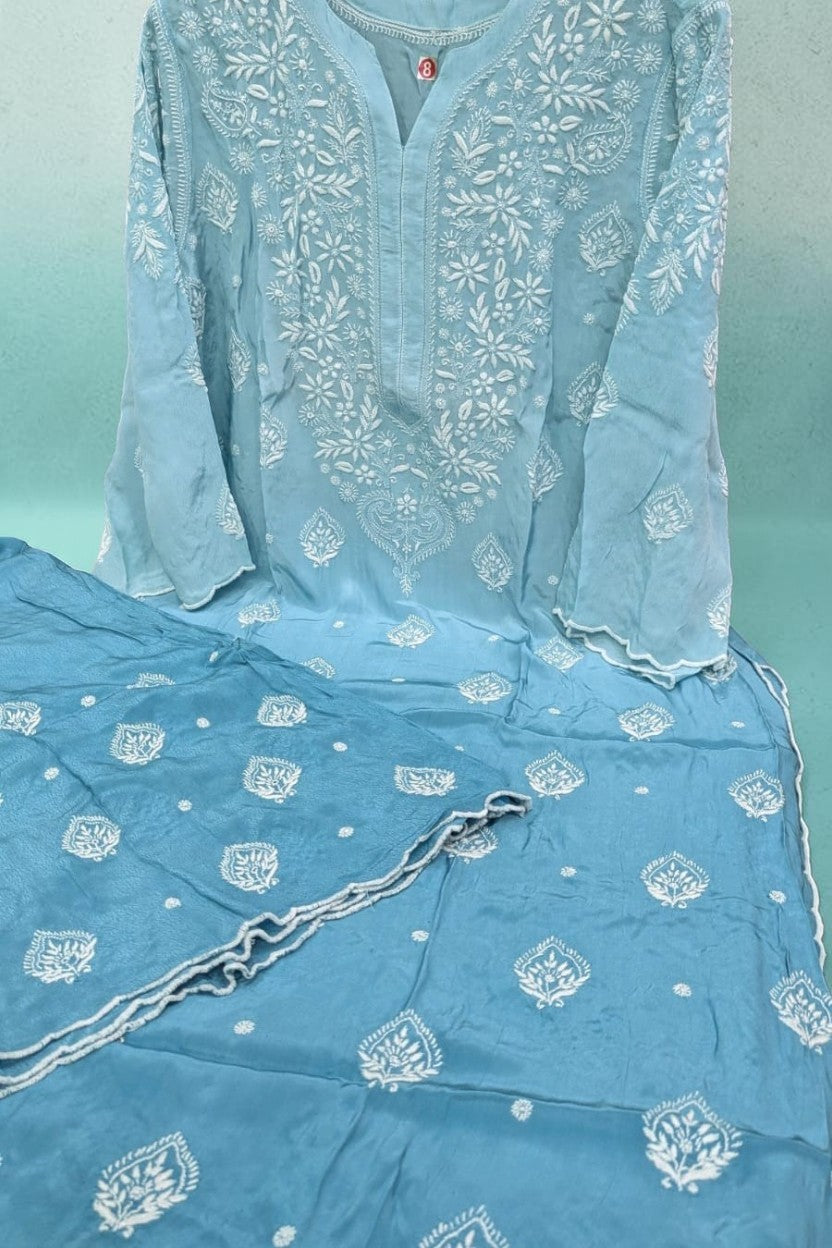 Luxe-Pure crepe luxurious kurti sharara set with *2 taar chikankari work*