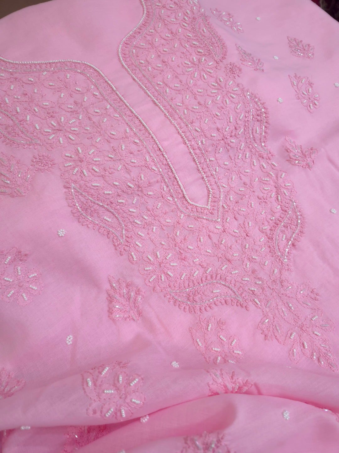 Pearl Chikankari Cotton Dress Material | Paridhan Chikan