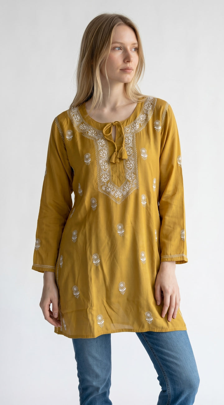 Women's Modal Satin Chikankari Top – Authentic 2 Taar Hand Embroidery