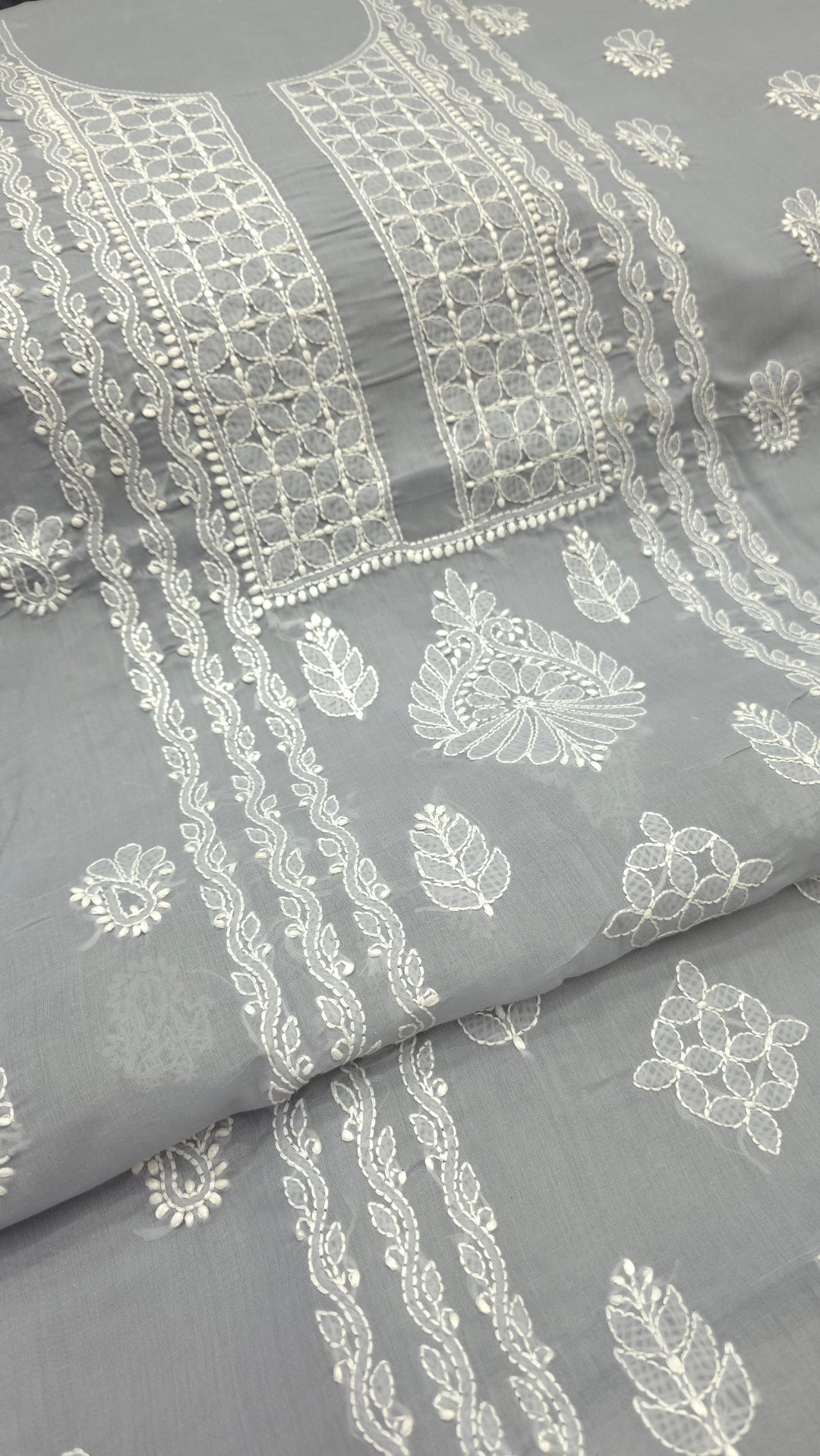 Paridhan Chikan Premium Handcrafted Chikankari Cotton Suit Set | Unstitched Dress Material with Chiffon Dupatta | Made in Lucknow