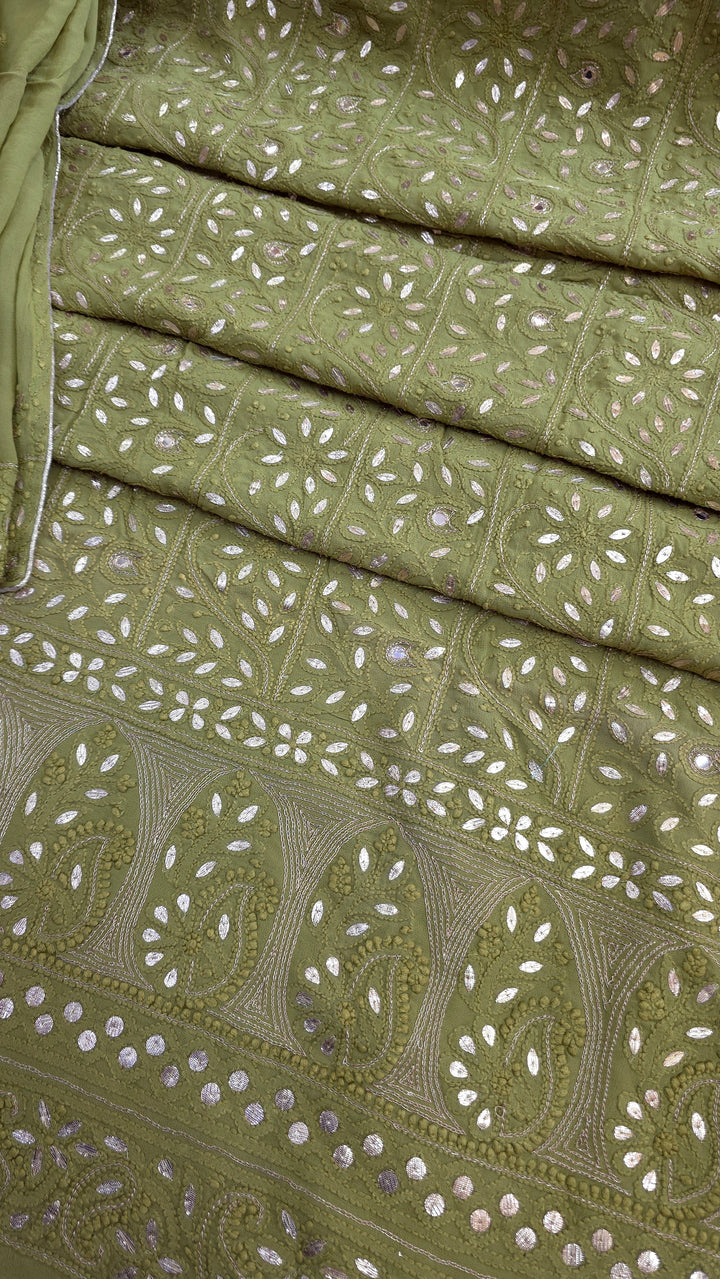 Pure Georgette Viscose Chikankari Dress Material with Gotta Patti & Resham Badla Hand Embroidery