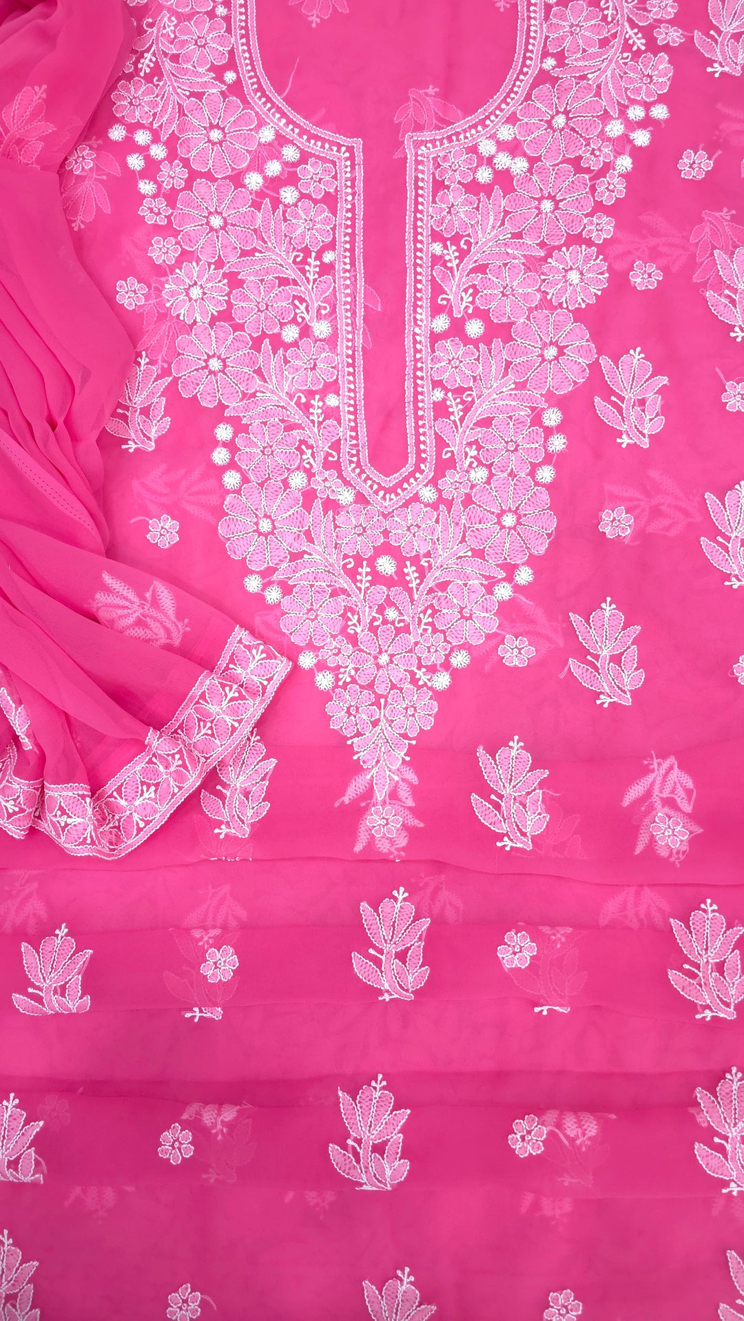 Lucknowi Georgette Chikankari Dress Material – Hand Embroidery Kurta, Bottom & Dupatta | Festive Queen Shades