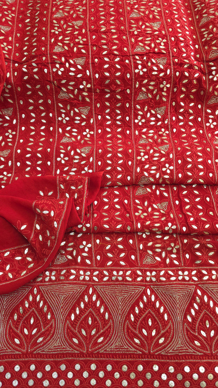Pure Georgette Viscose Chikankari Dress Material with Gotta Patti & Resham Badla Hand Embroidery